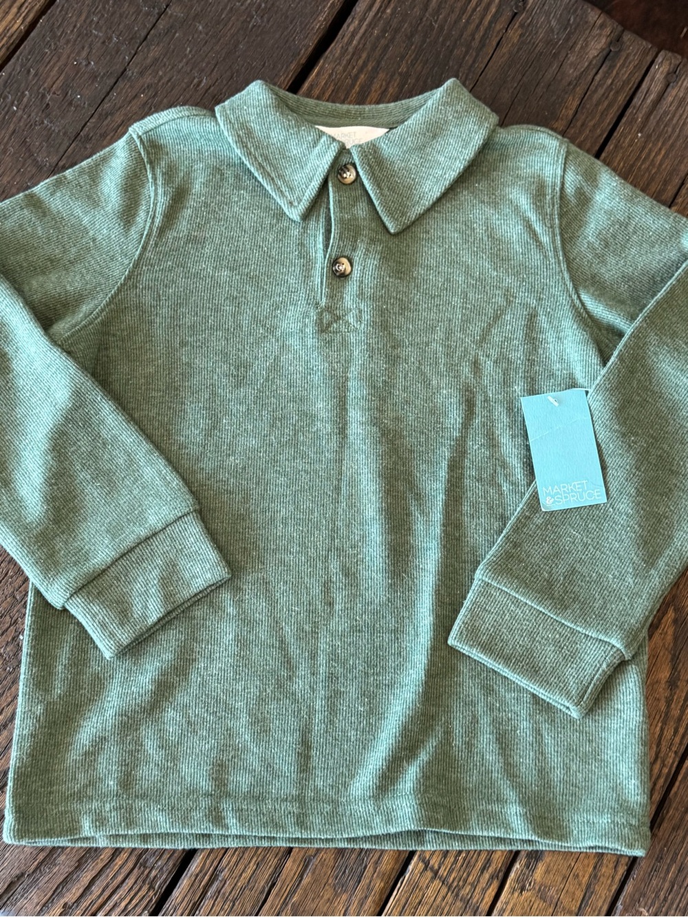 Market & Spruce NWT Boys' Long-Sleeve Polo Shirt - Green Size Small 6-7